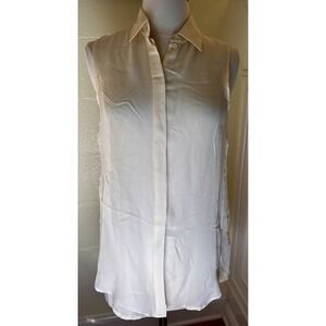 NWT J CREW 00 Blouse SILK SLEEVELESS Ivory Sleeveless Shirt Concealed Buttons
